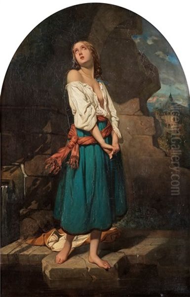 Ung Kvinna I Landskap Oil Painting by Charles Zacharie Landelle