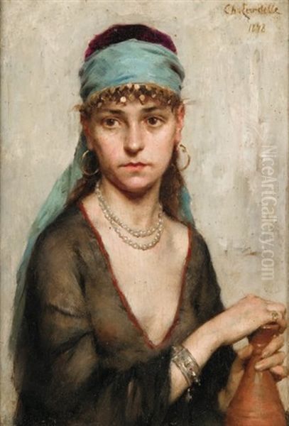 Portrait De Femme Oil Painting by Charles Zacharie Landelle