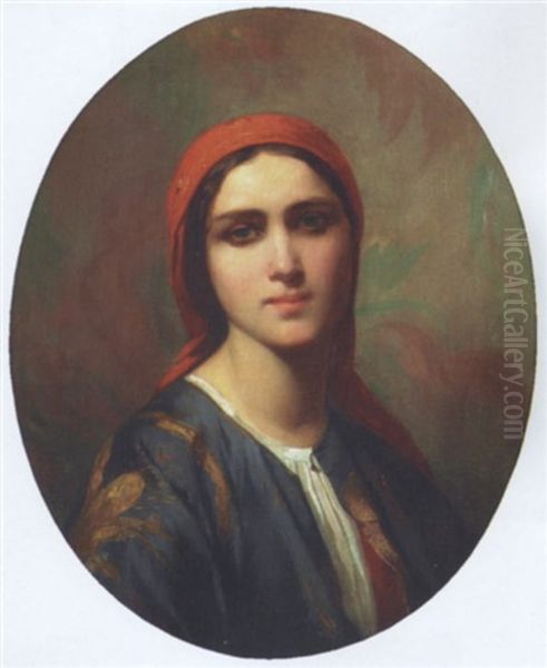 Jeune Fille Au Voile Rouge Oil Painting by Charles Zacharie Landelle