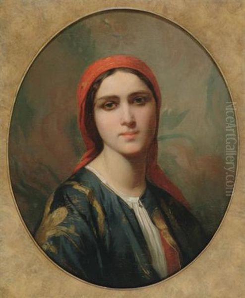 Portrait Of An Oriental Beauty Oil Painting by Charles Zacharie Landelle