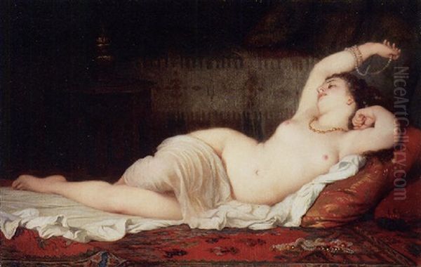 Odalisque Au Collier De Perles Oil Painting by Charles Zacharie Landelle