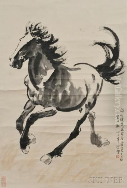 Depicting A Running Horse Oil Painting by Xu Beihong