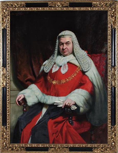 Portrait Of Lord Chief Justice Of England, The Right Honourable Viscount Gordan Hewart Of Bury Oil Painting by John Saint-Helier Lander