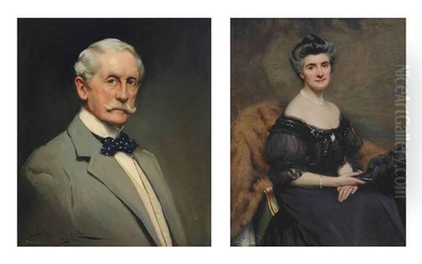 Portrait Of Colonel Sir Malcolm Fox (+ A Portrait Of Lady Fox; 2 Works) Oil Painting by John Saint-Helier Lander