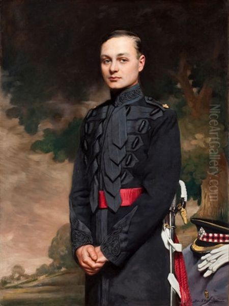 Portrait Of Major Romer In The Uniform Of The Band Of The Scots Guard Oil Painting by John Saint-Helier Lander