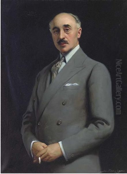 Portrait Of Ramolo Piazzani (1872-1932), Half-length, In A Grey Suit Oil Painting by John Saint-Helier Lander