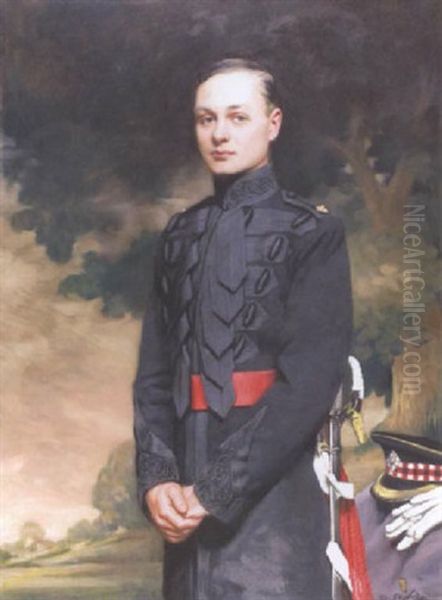 Portrait Of Major Romer In The Uniform Of The Band Of The Scots Guard Oil Painting by John Saint-Helier Lander