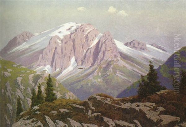 Blick Auf Die Marmolada In Den Dolomiten Oil Painting by Ernest de Landerset