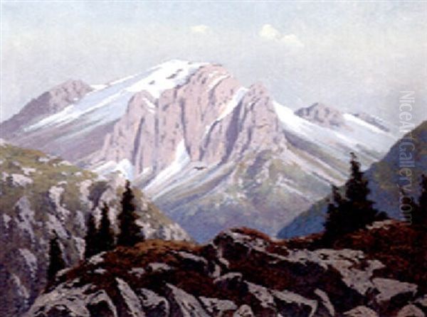 Blick Auf Die Marmolada In Den Dolomiten Oil Painting by Ernest de Landerset