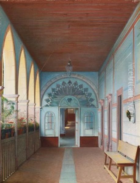 Corredor De La Casa De La Mina De Mellado En Guanajuato Oil Painting by Eugenio Landesio