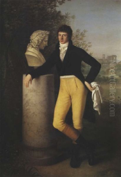 Portrait De Jean Abraham Andre Poupart, Troisieme Baron De Neuflize, Devant Tivoli by Gaspare Landi