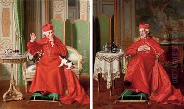 A Playful Moment (+ A Good Vintage; Pair) Oil Painting by Andrea Landini