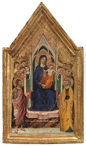 Madonna And Child Enthroned With Saints And Angels Oil Painting by Jacopo (del Casentino) Landini