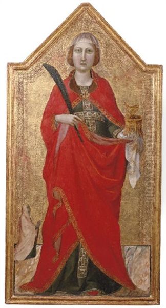 Saint Lucy With A Female Patron Oil Painting by Jacopo (del Casentino) Landini