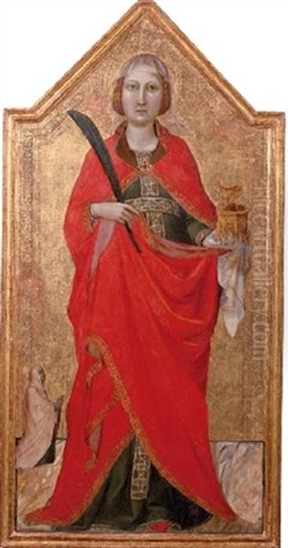 Saint Lucy With A Female Patron Oil Painting by Jacopo (del Casentino) Landini