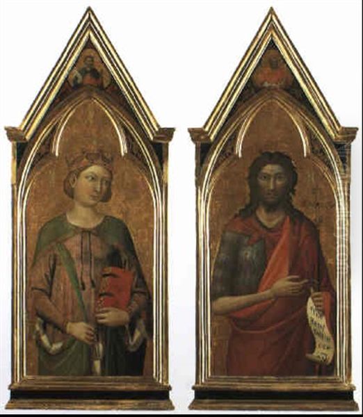 Sts. Catherine, John The Baptist, Philip, John The Evangelist And Prophets Oil Painting by Jacopo (del Casentino) Landini