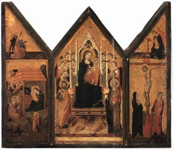 The Madonna And Child Enthroned With A Female Saint Oil Painting by Jacopo (del Casentino) Landini