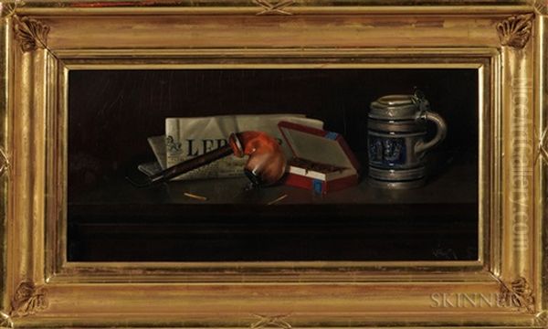 Still Life With Newspaper, Pipe, Tobacco, And Tankard Oil Painting by Richard Worsen Meade Landis