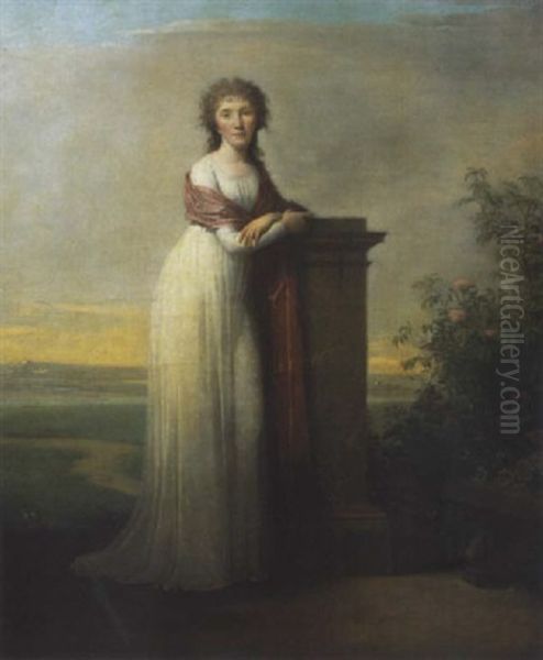 Portrait De Femme A La Colonne Oil Painting by Charles Paul Landon