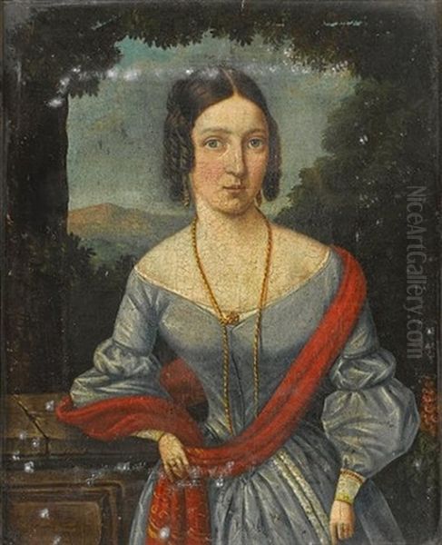 Portrait Of Mrs Catherine Chiappini (nee Gie) Oil Painting by Otto Landsberg