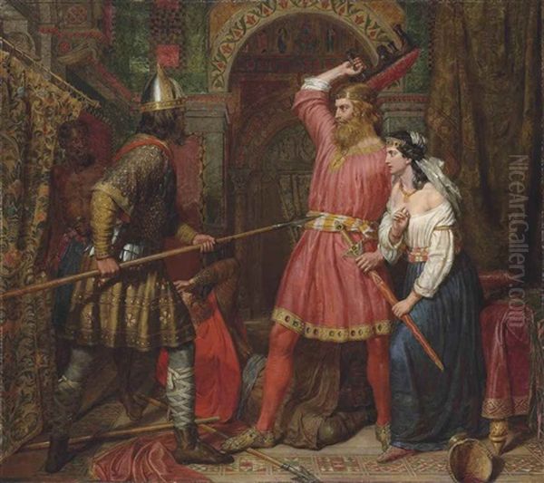 The Assassination Of Alboin, King Of The Lombards Oil Painting by Charles Landseer