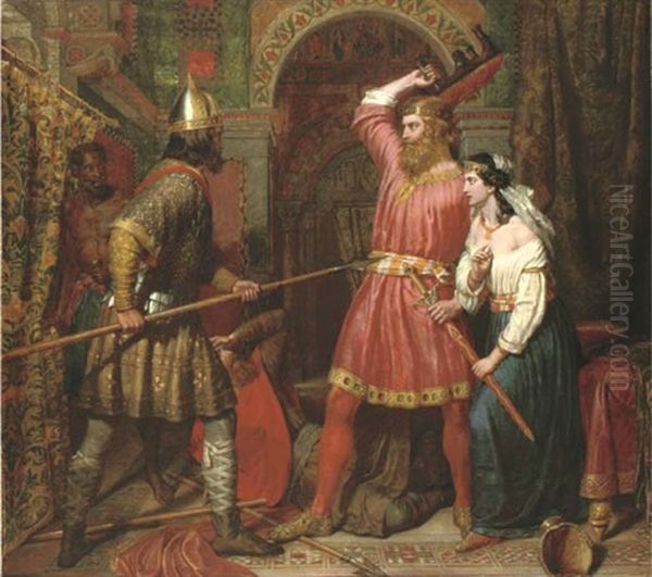 The Assassination Of Alboin, King Of The Lombards Oil Painting by Charles Landseer