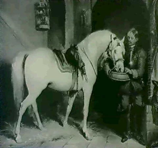 Cromwellian Soldier Watering His Horse Oil Painting by Charles Landseer