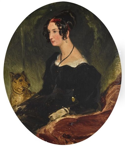 Portrait Of A Lady With A Dog, Probably Lady Louisa Jane Hamilton, Duchess Of Abercorn (1812-1905) Oil Painting by Sir Edwin Henry Landseer