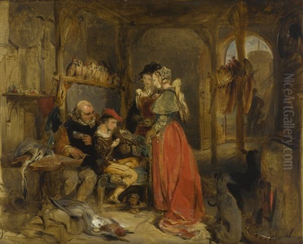 A Visit To The Falconer's Oil Painting by Sir Edwin Henry Landseer