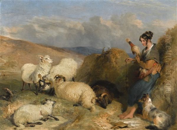 Lassie Herding Sheep Oil Painting by Sir Edwin Henry Landseer