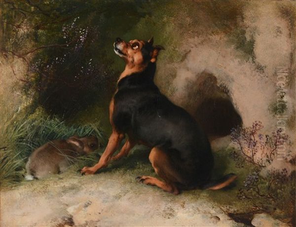 Follower Of Sir Edwin Henry Landseer Anxious Moments Oil On Canvas 56 X 72.5cm Oil Painting by Sir Edwin Henry Landseer