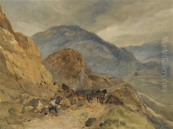 A Highland Landscape With A Stone Breaker In The Foreground, Possibly At The Pass Of Glen Coe Oil Painting by Sir Edwin Henry Landseer