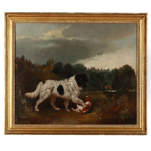 A Newfoundland And Spaniel In A Landscape Oil Painting by Sir Edwin Henry Landseer