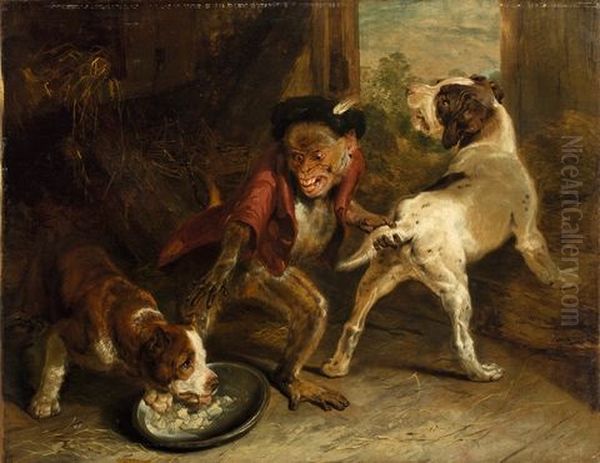 Intruding Puppies Oil Painting by Sir Edwin Henry Landseer