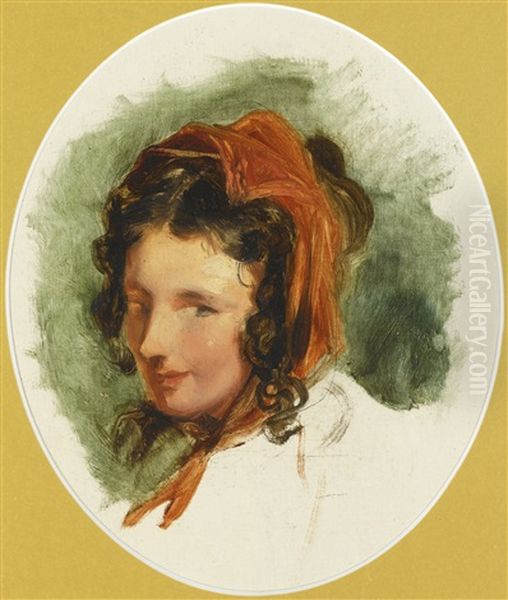 Head Study Of A Girl, Possibly Lady Louisa Russell (1812-1905) Oil Painting by Sir Edwin Henry Landseer