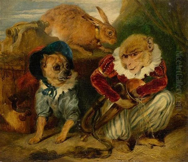 Zirkusaffe Mit Hund Und Hase Oil Painting by Sir Edwin Henry Landseer