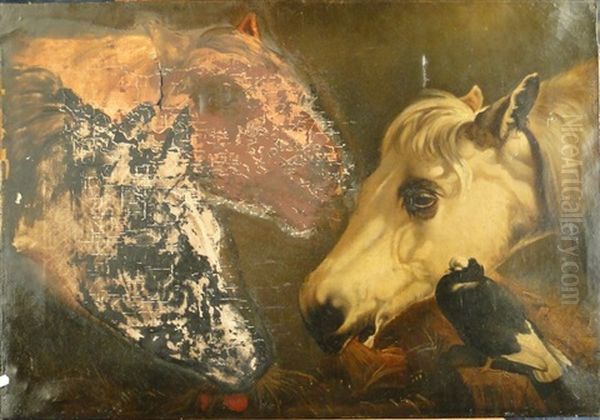 Tetes De Chevaux Et Oiseau Oil Painting by Sir Edwin Henry Landseer