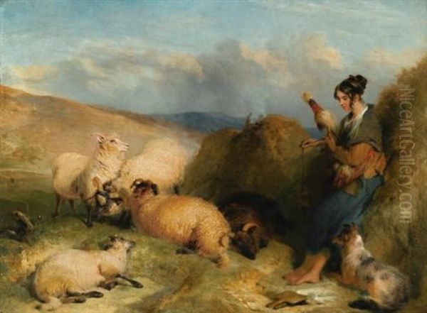 Lassie Herding Sheep Oil Painting by Sir Edwin Henry Landseer