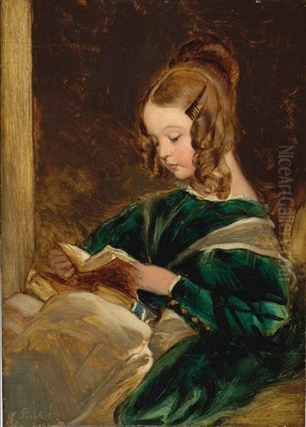 Rachel (lady Rachel Russell) In A Green Dress, Reading A Book (study) Oil Painting by Sir Edwin Henry Landseer