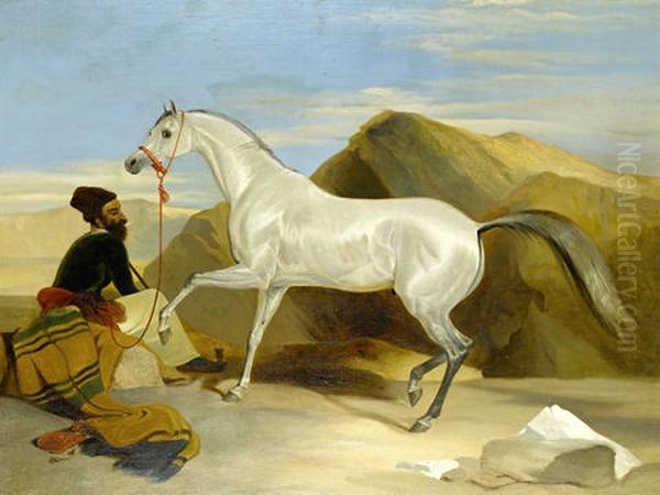 Arab Stallion With An Attendant Oil Painting by Sir Edwin Henry Landseer