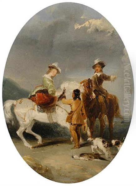 A Gentleman Hawking With His Wife Oil Painting by Sir Edwin Henry Landseer