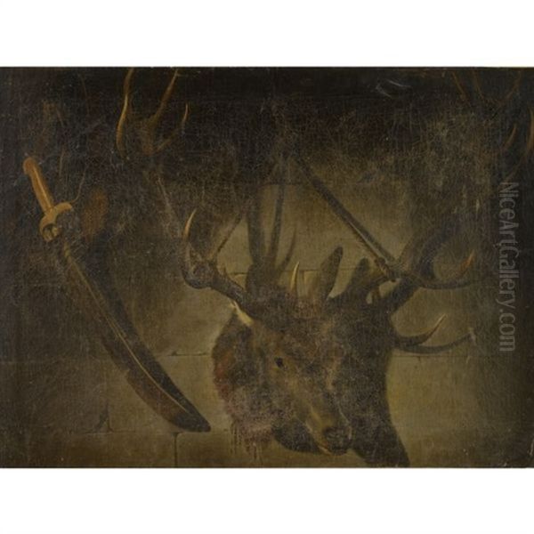 Hunting Still Life With A Sword And Stag's Head Oil Painting by Sir Edwin Henry Landseer