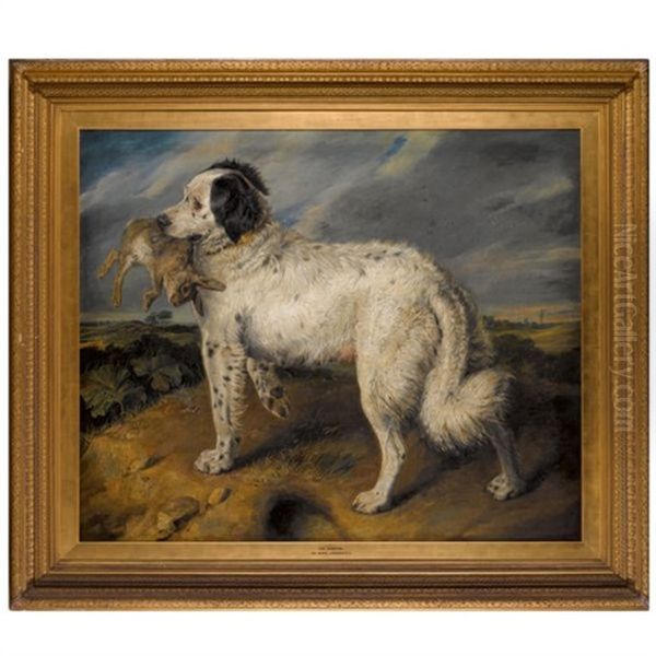 The Champion; "venus", A Landseer Newfoundland With A Rabbit Oil Painting by Sir Edwin Henry Landseer