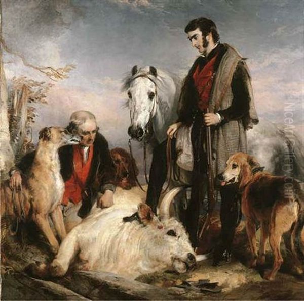 Scene In Chillingham Park: Portrait Of Lord Ossulston, Or Death Of The Wild Bull Oil Painting by Sir Edwin Henry Landseer