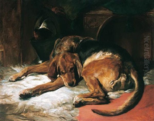 Sleeping Bloodhound Oil Painting by Sir Edwin Henry Landseer