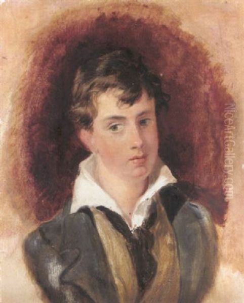 Portrait Of Lord Cosmo Russell When A Boy, Wearing A Blue Jacket And White Shirt by Sir Edwin Henry Landseer