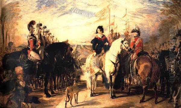 Queen Victoria And The Duke Of Wellington Reviewing The Life Guards, Windsor Great Park In The Distance Oil Painting by Sir Edwin Henry Landseer