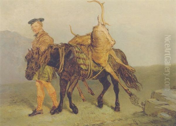 A Ghillie Leading A Garron With A Dead Stag Oil Painting by Sir Edwin Henry Landseer