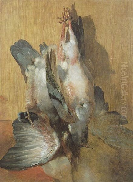 Still Life Of Dead Pigeons Hanging From A Nail Oil Painting by Sir Edwin Henry Landseer