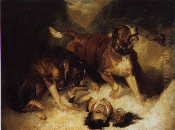 St. Bernard Dogs Oil Painting by Sir Edwin Henry Landseer